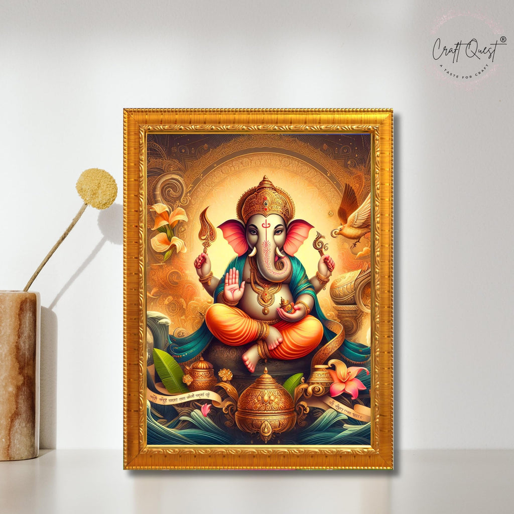 CRAFT QUEST Lord Ganesha Ganesh Ganpati Ganapathi Hanging Wall Painting Framed Home Decor