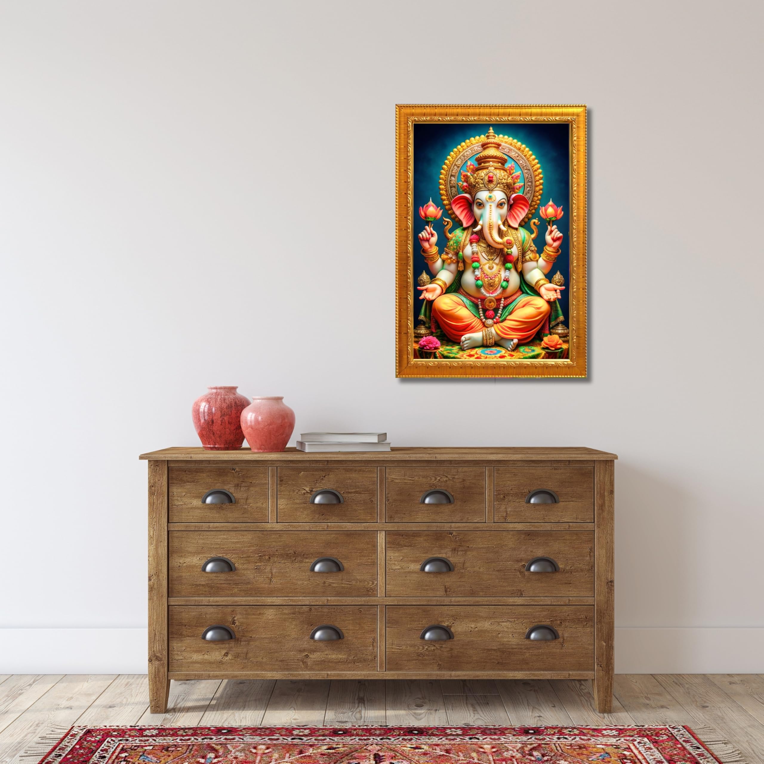 CRAFT QUEST Lord Ganpati Ji Laminated God Photo Frame Wall Decor Mandir Pooja Poster Religious Painting Divine Hindu Temple Decoration Spiritual Blessings Home Office Gift