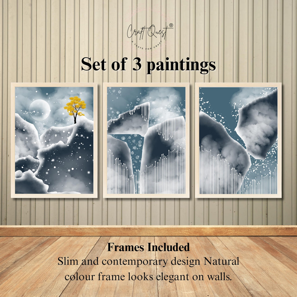 CRAFT QUEST Modern Art Abstract Blue Landscape Wall Art | Set of 3 Frames for Home Decoration | Ideal for Living Room, Bedroom & Offices
