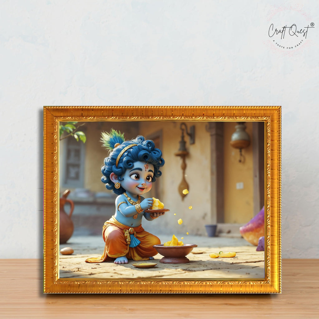 CRAFT QUEST Shri Bal Gopal Painting | Baby Krishna Photo Frame | Krishna Photo Frames for Walls, Home, Living Room and Home Décor