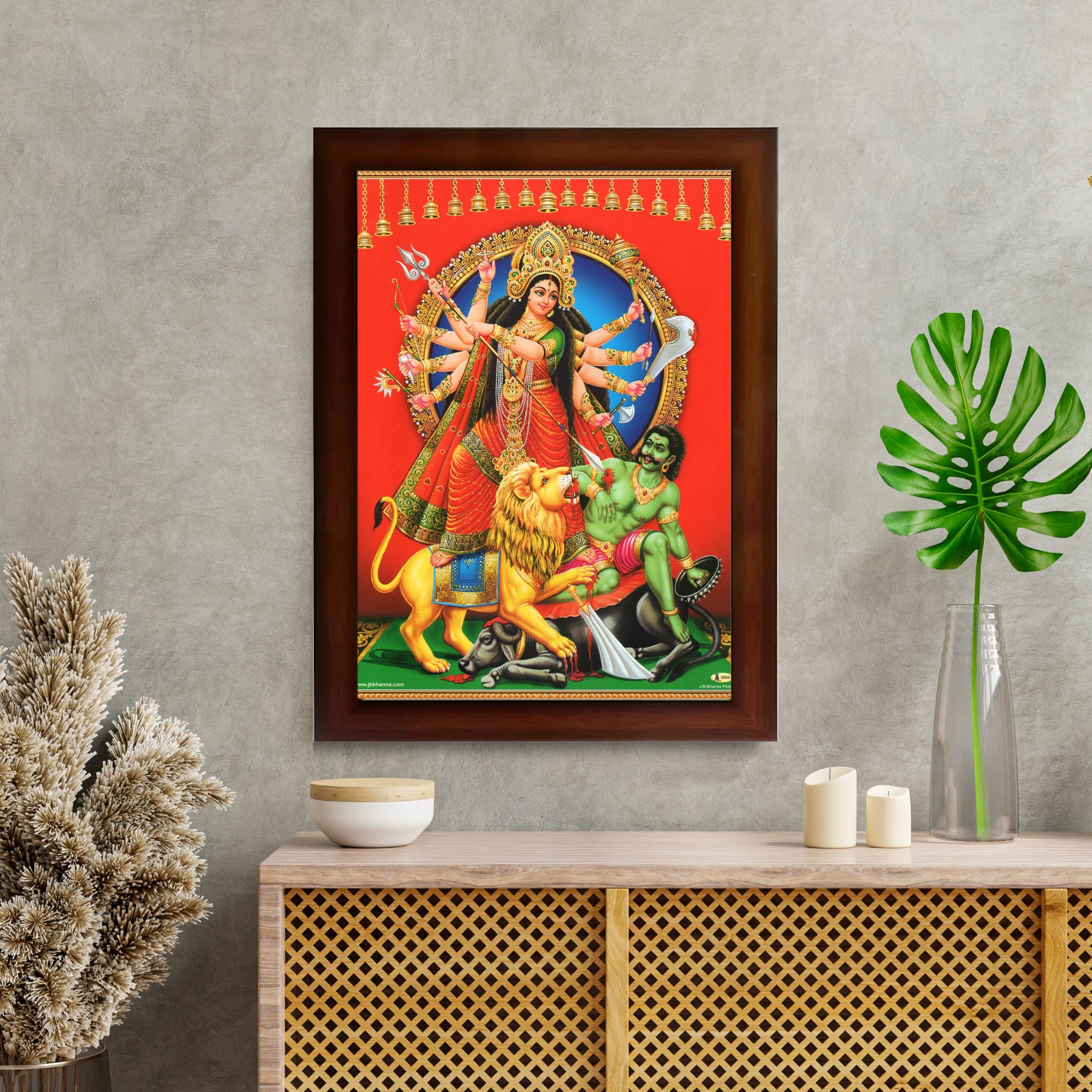 CRAFT QUEST Durga mata Mahishasura Mardini | Mahisasur Mardhini Durga Wall Painting Framed, Religious Photo Frame With Acrylic Glass