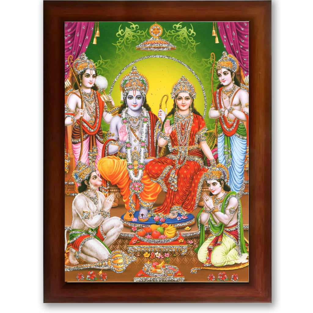 CRAFT QUEST Ram Darbar Lord Shri Rama Sita Parivar Family Wall Painting Framed Home and Pooja Decor