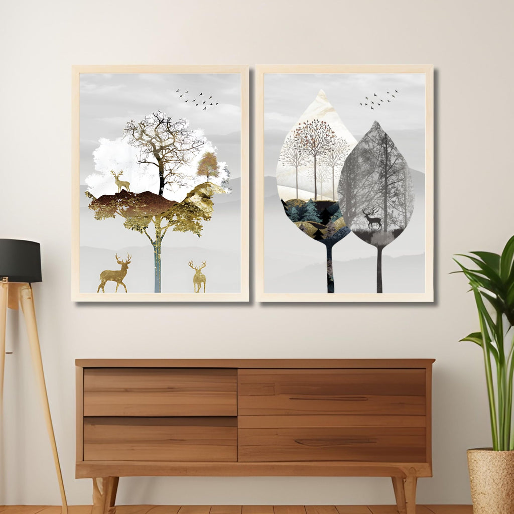 CRAFT QUEST Wall Art Decor Paintings | Set of 2 Modern art Wall Art Frames for Home Decoration | Ideal for Living Room, Bedroom & Office