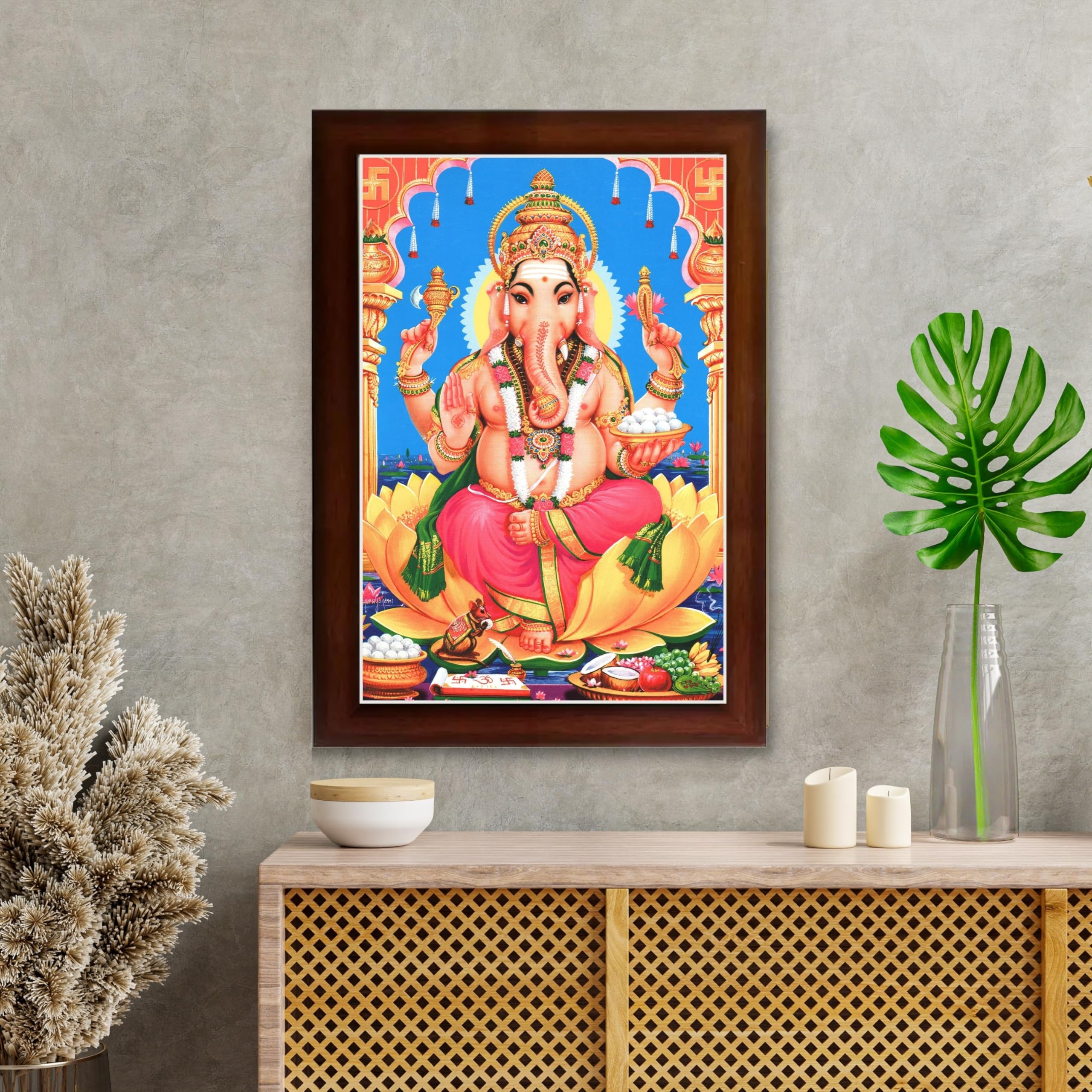 CRAFT QUEST Lord Ganpati Ganesha Wall Hanging Frame for Living Room, Bedroom, Office & Pooja Room Décor GA-212