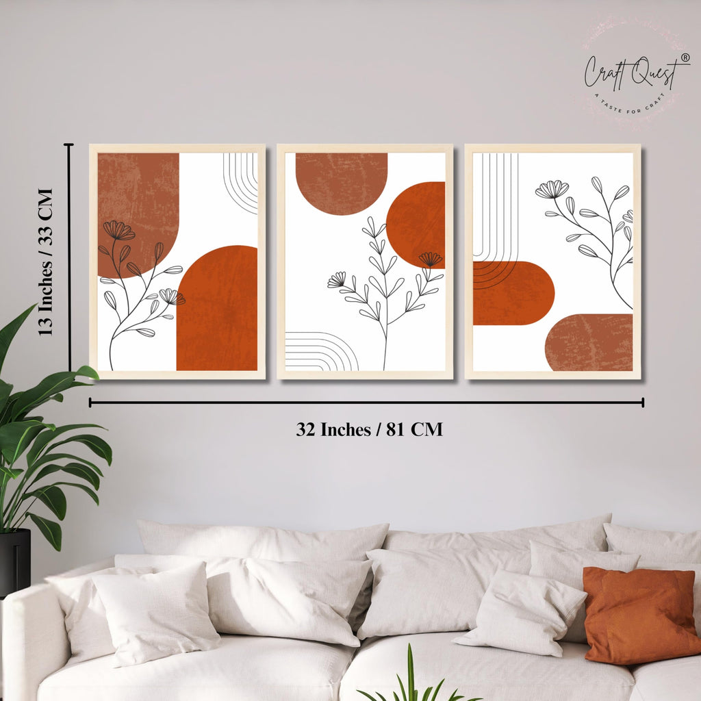 CRAFT QUEST Wall Art Decor Paintings | Set of 3 Abstract Wall Art Frames for Home Decoration | Ideal for Living Room, Bedroom & Offices