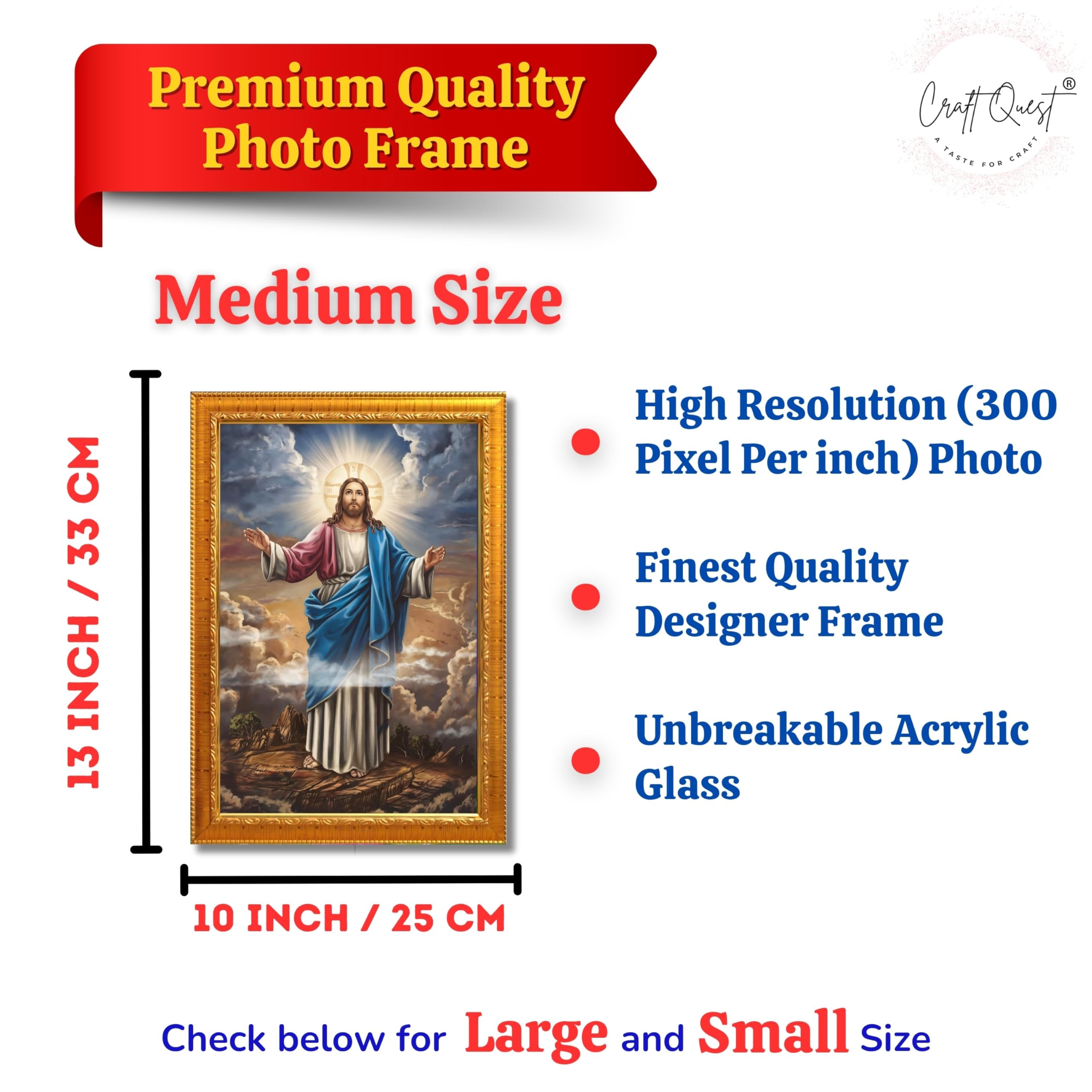 CRAFT QUEST Jesus Christ Photo with Frame, Jesus Painting, Christian Wall Frames Home and Décor