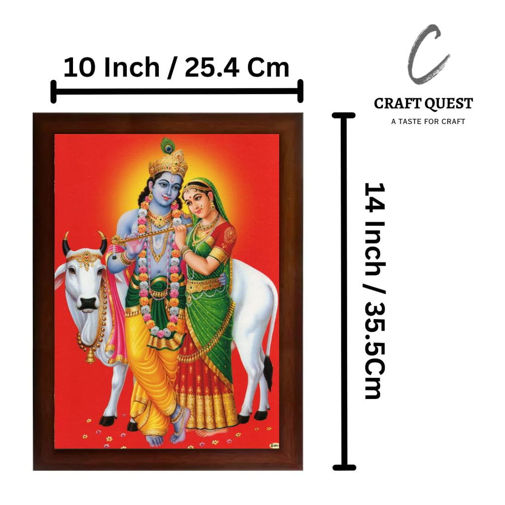 Craft Quest Radha Krishna Sparkle Coated Home Decorative Gift Item Framed Painting (10 X 14 Inches, Brown) RK1013-11