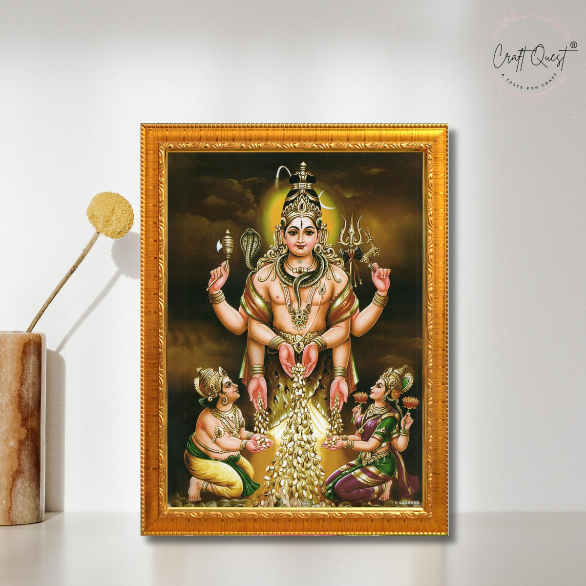 CRAFT QUEST Swarnakarshana Bhairava Swamy With Lakshmi Devi and Kuber Bhagwan Wall Photo Frame | South God Picture Frame for Home, Office, Temple & Gifting