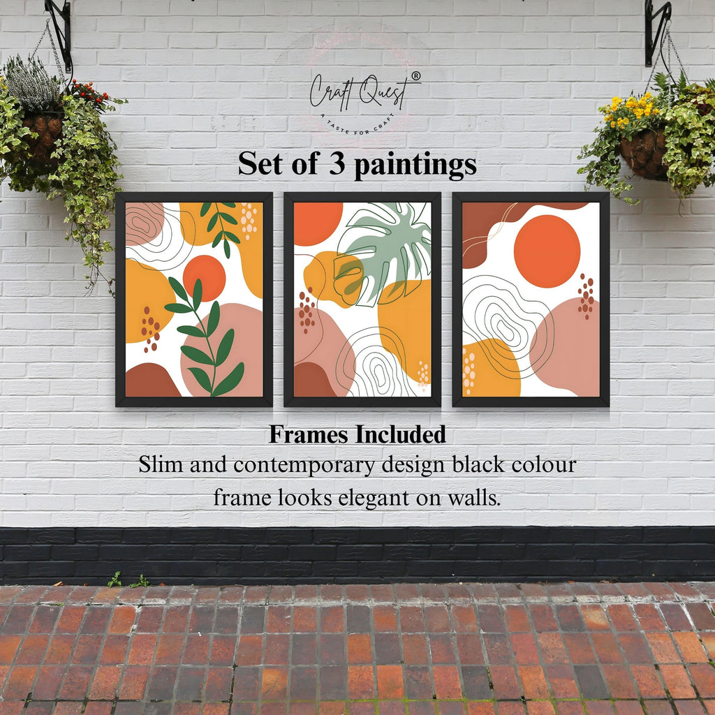 CRAFT QUEST Wall Art Decor Paintings | Set of 3 BOHO Wall Art Frames for Home Decoration | Ideal for Living Room, Bedroom & Office