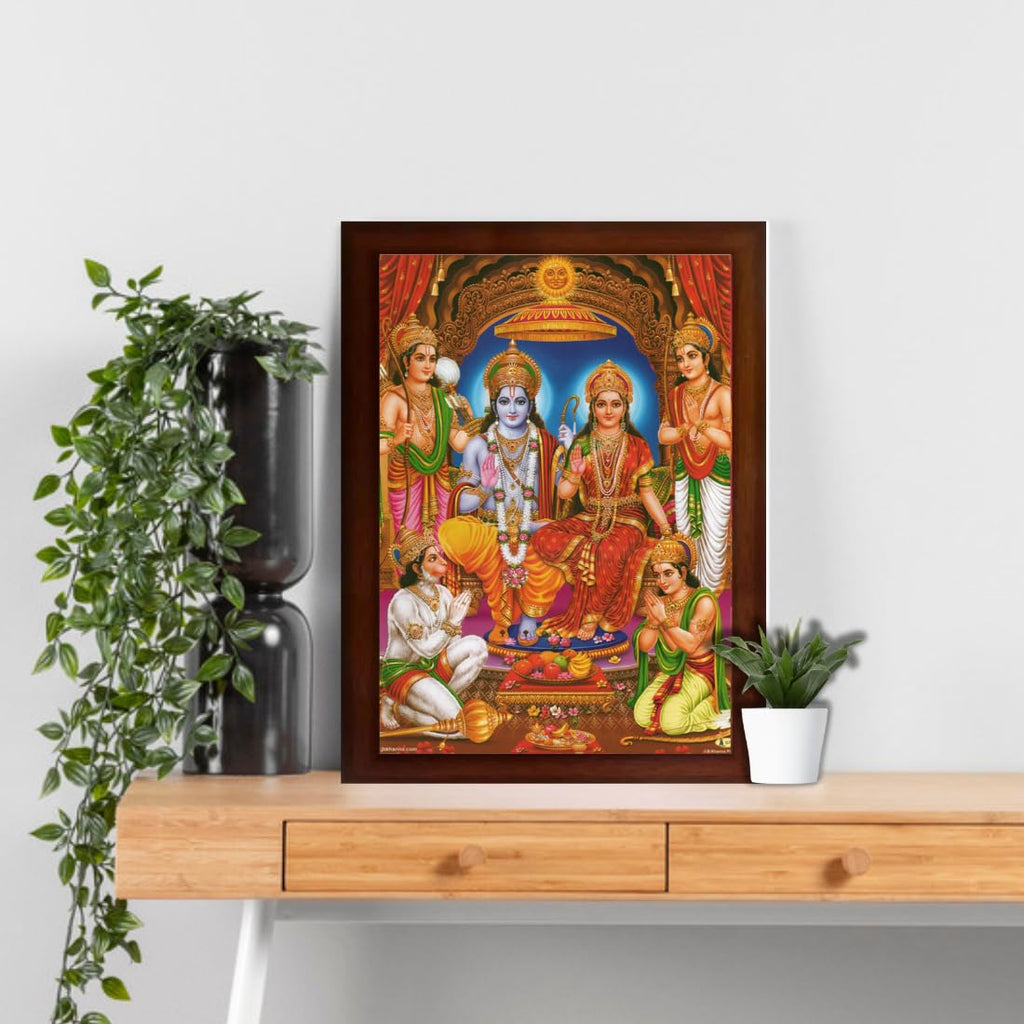 CRAFT QUEST Ayodhya Ram Mandir Photo Frame For Wall Decoration Gift Item Painting/Shree Ram Darbar Photo Frame with Acrylic glass (Large, 14 inch X 10 inch, Brown, Large, Religious)