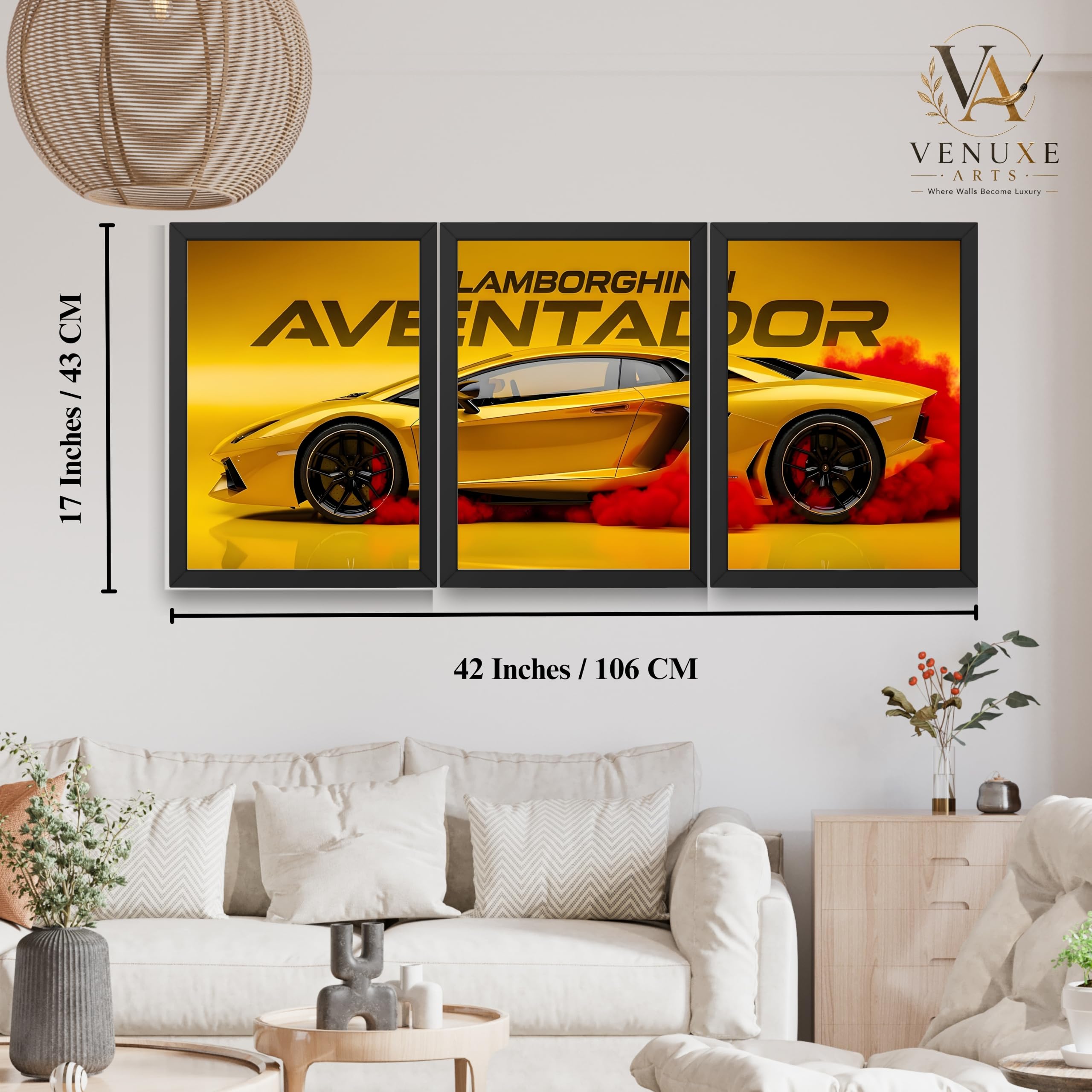 VENUXE ARTS Set Of 3 Big Sports Cars Framed Posters Gift Items for Boys Room Wall Decoration Bedroom, Living Room, Office, Studio Décor | Car Poster Frame for Wall Décor