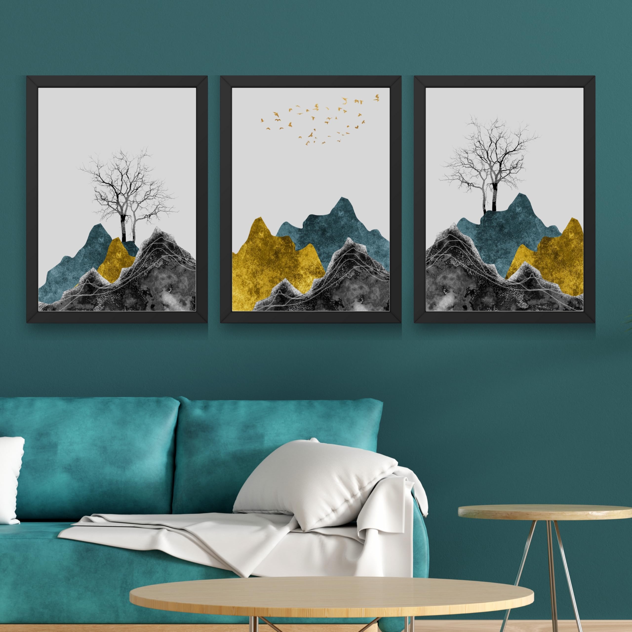CRAFT QUEST Chinese Landscape Abstract Art Modern Art | Set of 3 Frames for Home Decoration | Ideal for Living Room, Bedroom & Offices