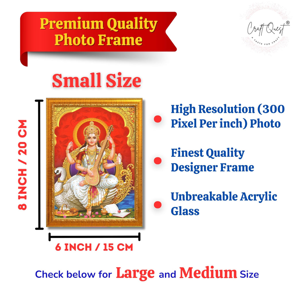 CRAFT QUEST Saraswati Devi Goddess Saraswathi Maa Wall Painting Framed For Home Décor Synthetic wood Framed