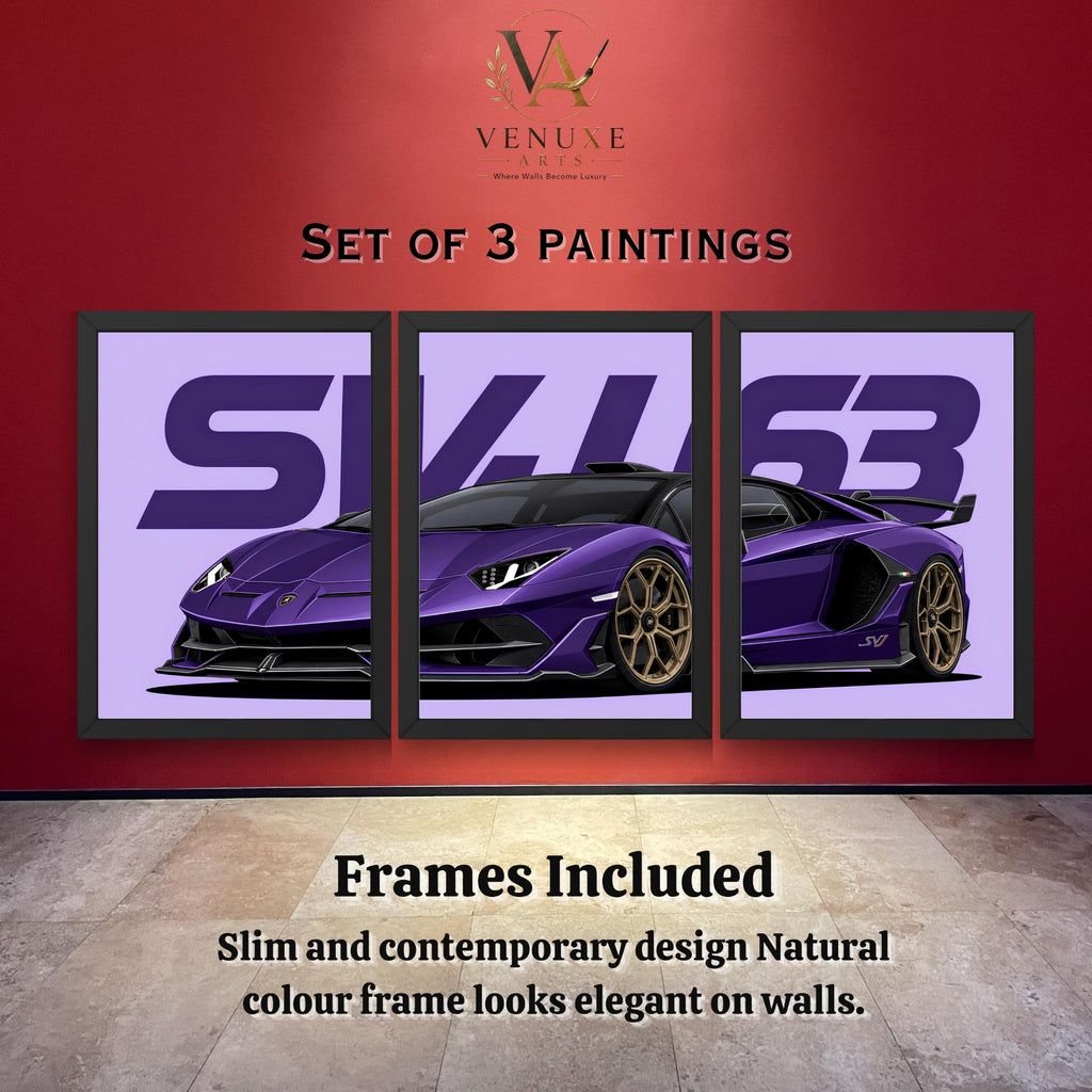 VENUXE ARTS Set Of 3 Big Sports Cars Framed Posters Gift Items for Boys Room Wall Decoration Bedroom Living Room Office Studio Décor | Car Poster Frame for Wall Décor
