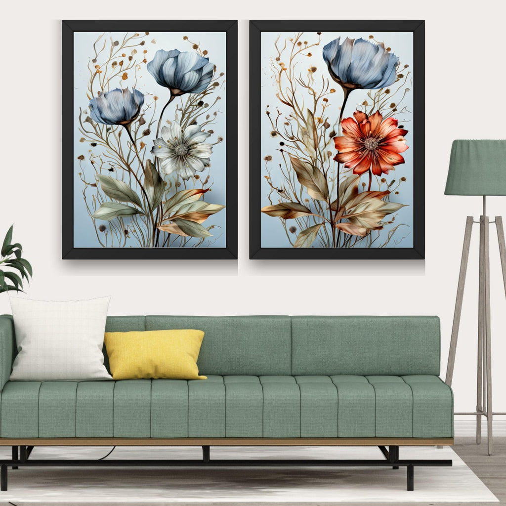 CRAFT QUEST Wall Art Decor Paintings | Set of 2 Floral Wall Art Frames for Home Decoration | Ideal for Living Room, Bedroom & Office