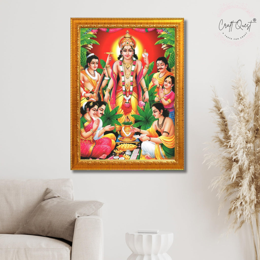 CRAFT QUEST Satyanarayana Swamy Hindu God Satyanarayan Photo Frame | Religious Photo Frame | Ideal for Home, Office, Temple & Puja Room, Wall Decor