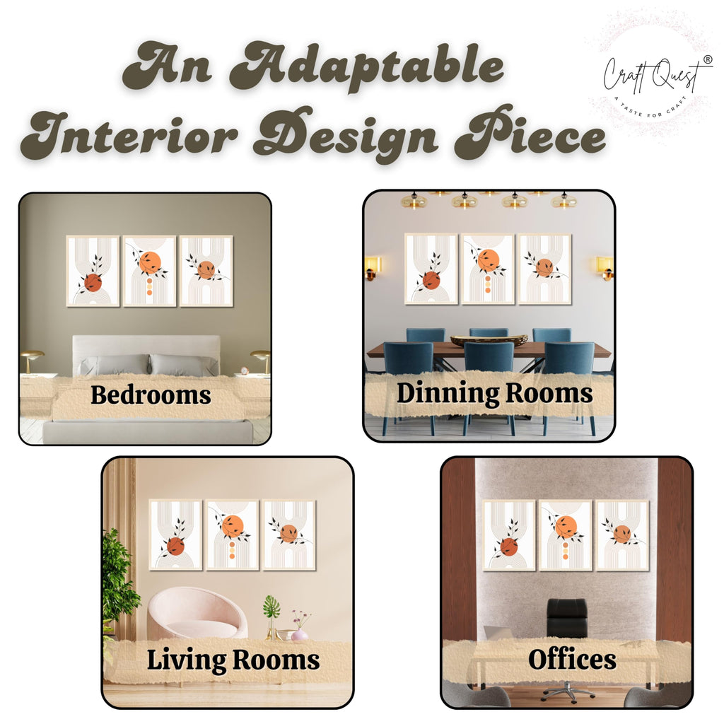 CRAFT QUEST Wall Art Decor Paintings | Set of 3 Abstract Wall Art Frames for Home Decoration | Ideal for Living Room, Bedroom & Office