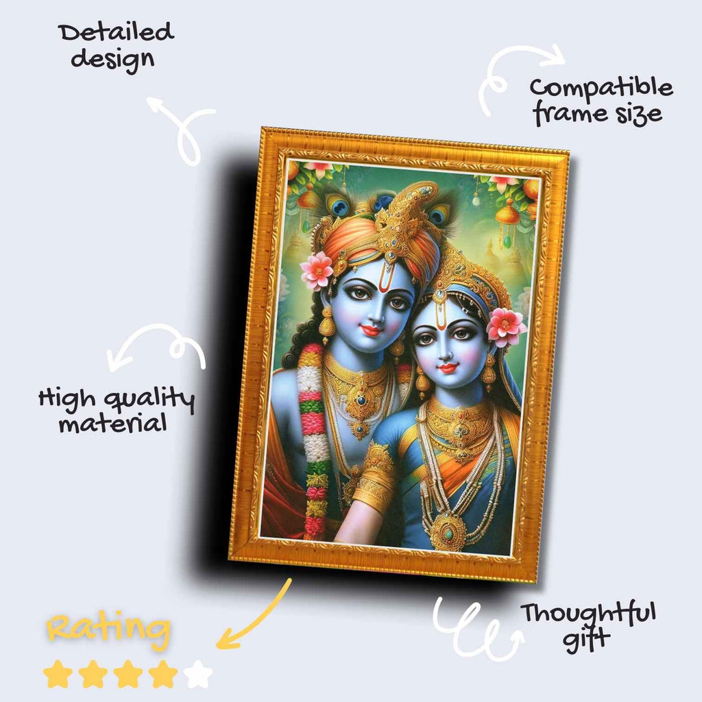 CRAFT QUEST Radha Krishna Art Photo Framed Painting for Home and Bedroom Wall Decoration of Size 14X10 Inches with Frame And Acrylic Glass RK214