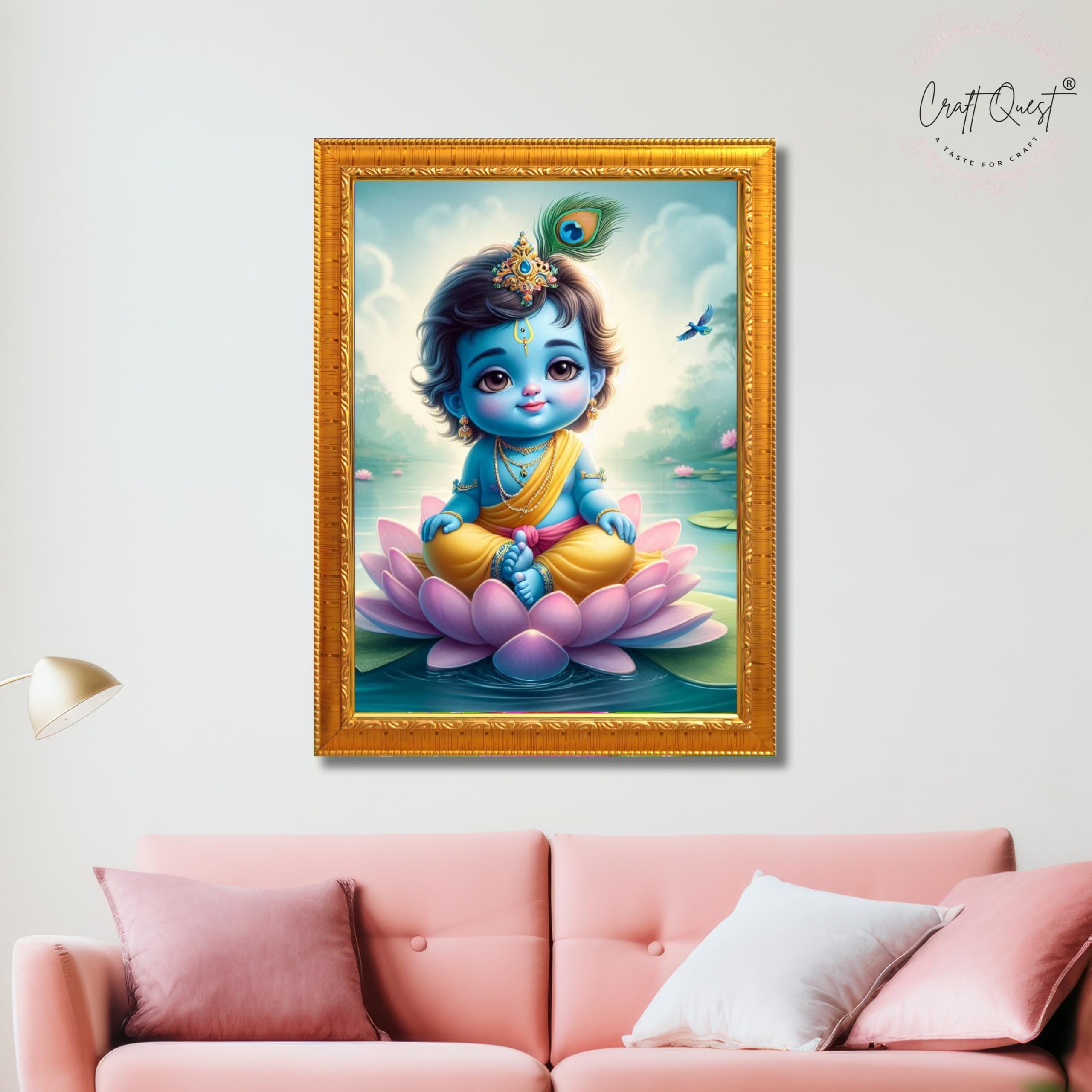 CRAFT QUEST Cute Baby Krishna HD Print | Little Krishna Frame for Home Temple, Office Desk, Décor Item