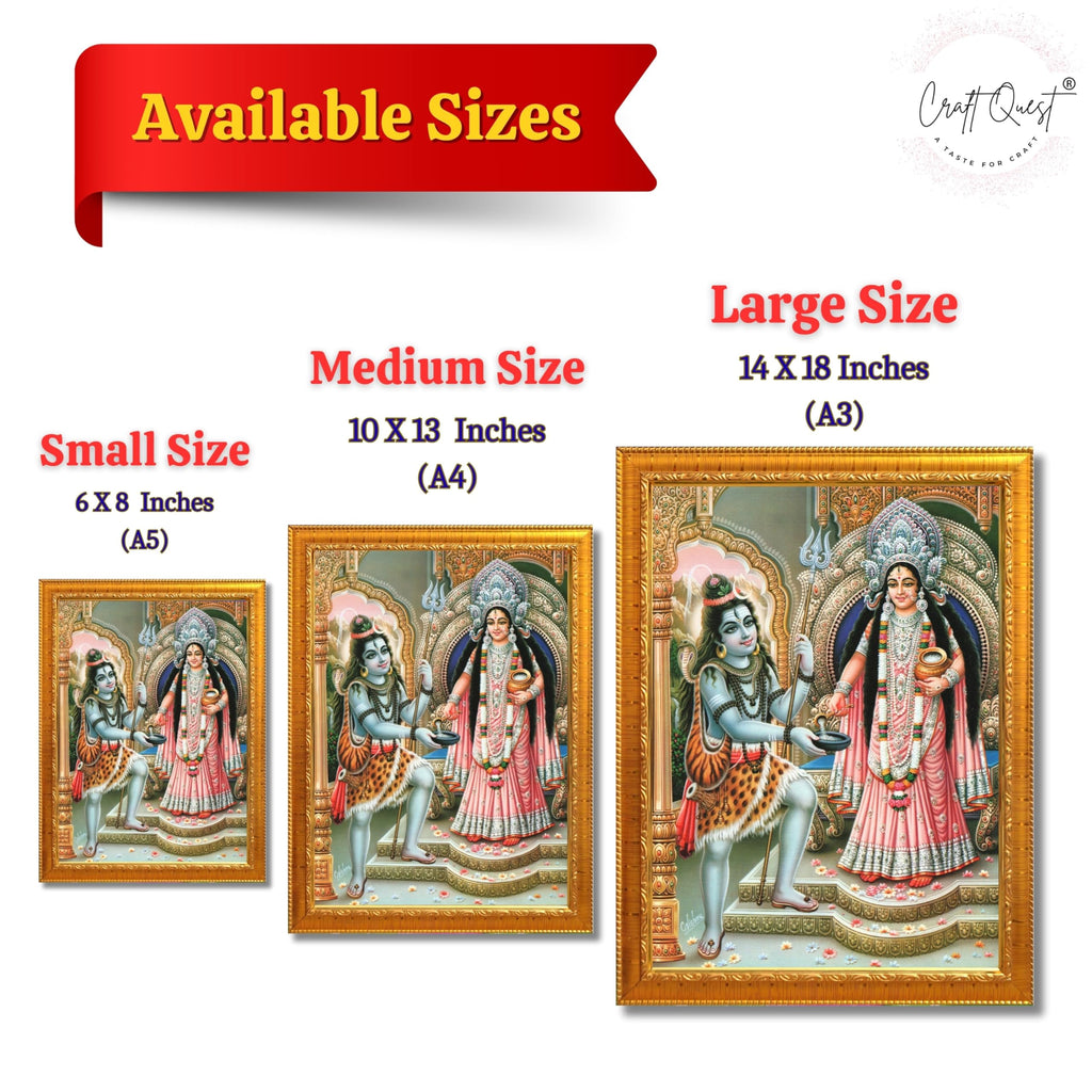 CRAFT QUEST Shiva & Maa Annapurna devi sitting on throne photo frame with Laminated Poster for Kitchen Worship