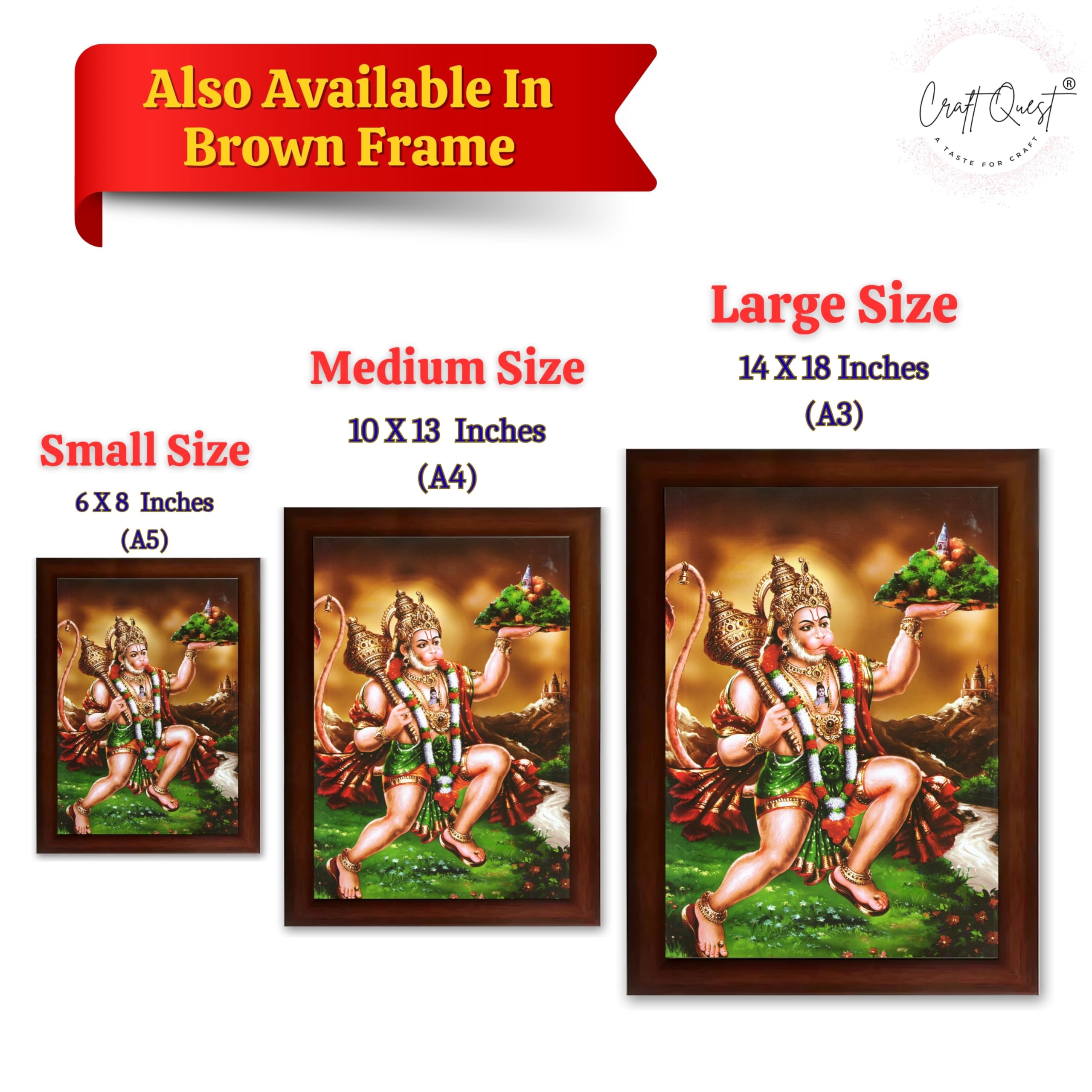 CRAFT QUEST Lord Bajrang Bali Hanuman Ji Photo Frame | Acrylic Glass, Lightweight & Waterproof | Ideal for Home, Office, Temple & Puja Room Wall Decor