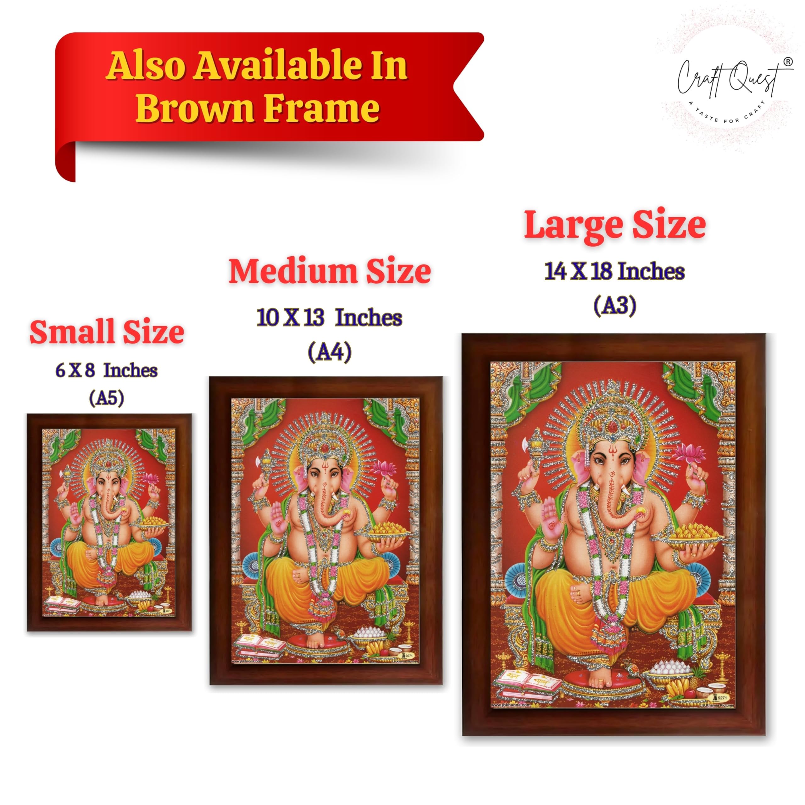 CRAFT QUEST Lord Ganpati Ganesha Modern Wall Art Painting With Frame For Pooja, Home and Office Decor Item
