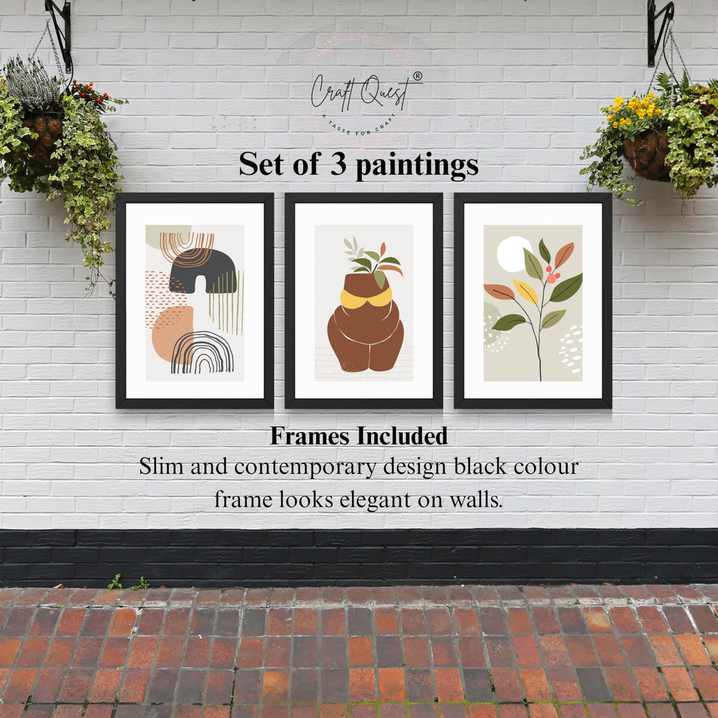 CRAFT QUEST Abstract Minimalist Art Modern Design | Set of 3 Frames for Home Decoration | Ideal for Living Room, Bedroom & Offices