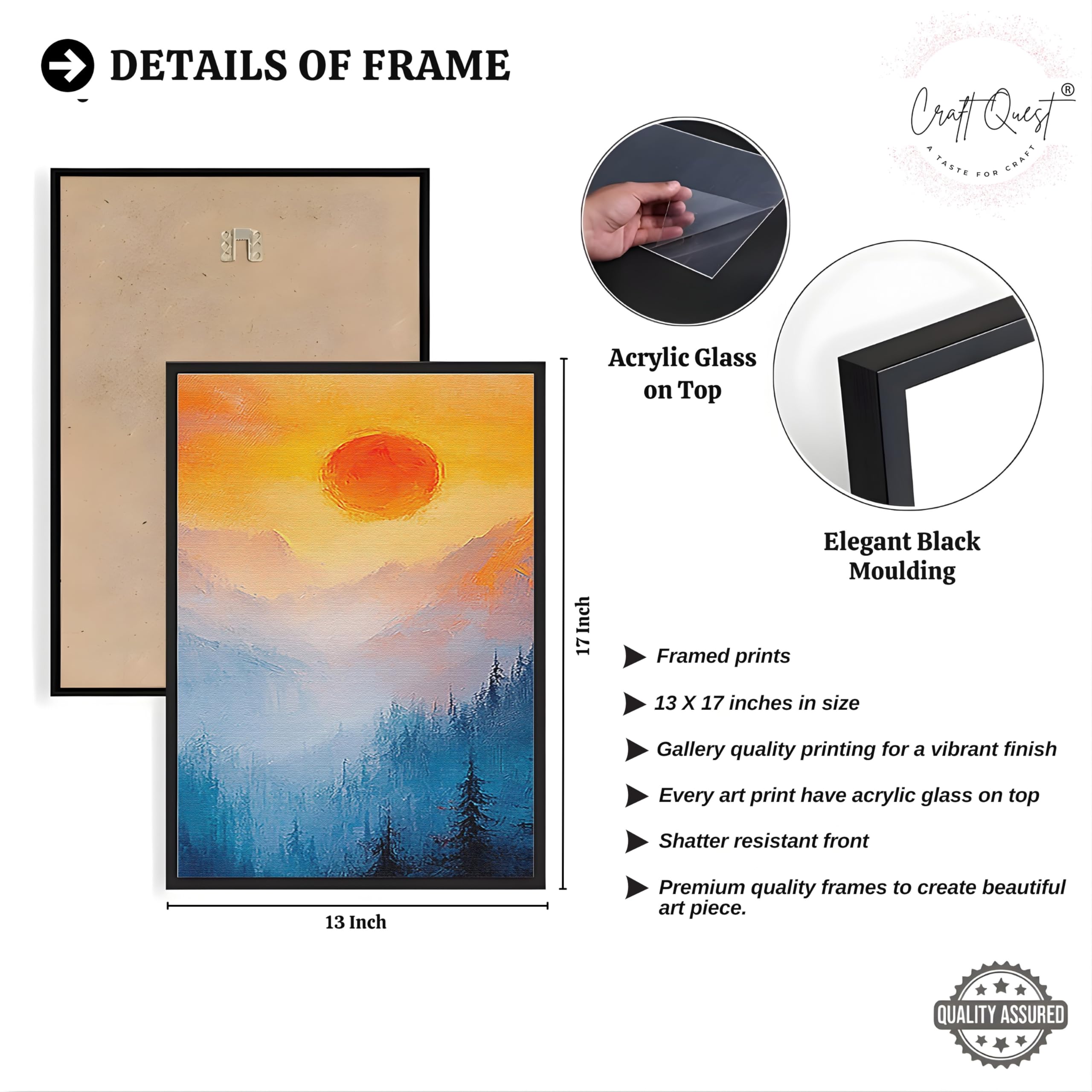 CRAFT QUEST Nature Inspired Landscape With Trees & Mountains Wall Art | Set of 3 Frames for Home Decoration | Ideal for Living Room, Bedroom & Offices