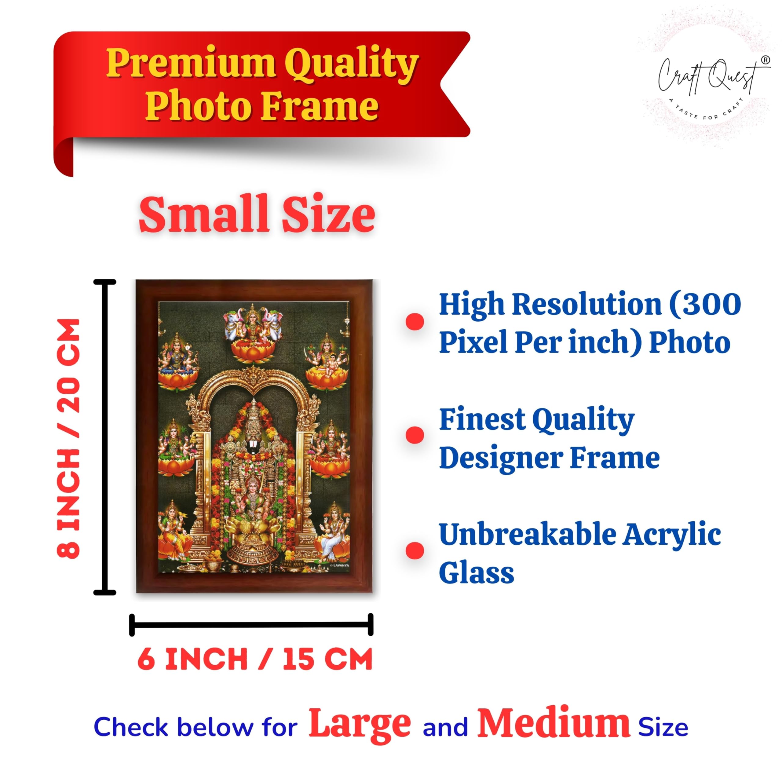 CRAFT QUEST Lord Tirupati Balaji Lord Venkateshwara Swamy Wall Painting Framed, Home, Temple, Pooja, Wall Décor Item