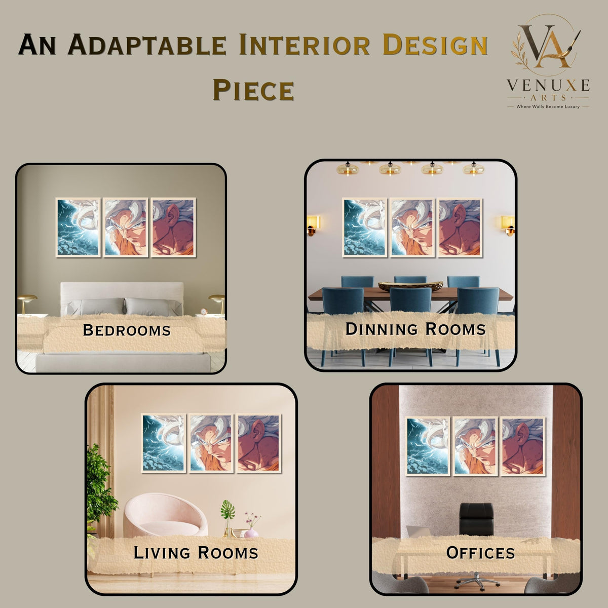 VENUXE ARTS Set Of 3 Anime Characters Wall Framed |Anime Characters Framed Poster for Living Room Bedroom Gaming Room Studio Wall Decor