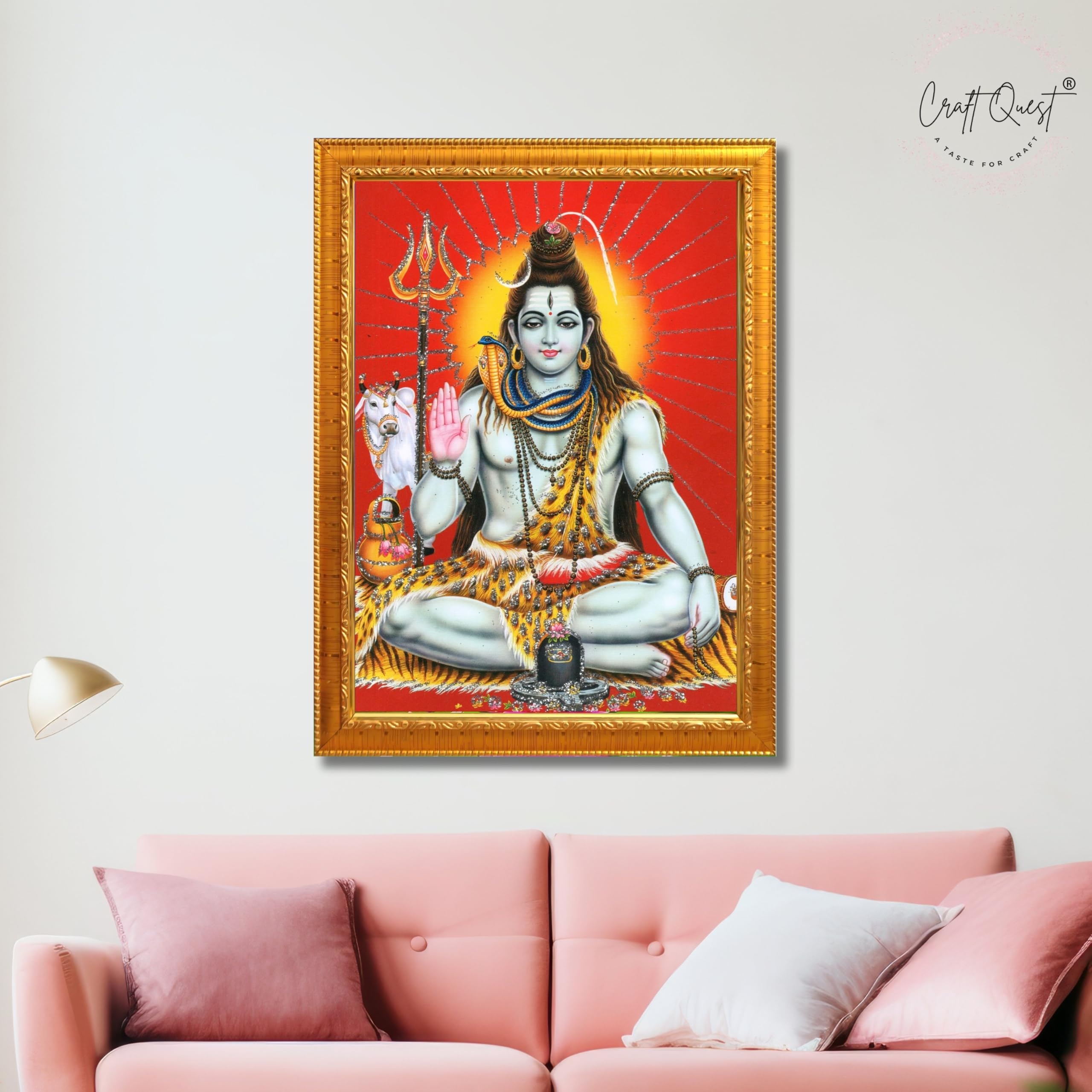 CRAFT QUEST God Shiv Shiva Wall Painting | Premium Framed Hindu God Wall Art | Spiritual Mahadev Poster for Living Room, Bedroom, Office, Meditation & Temple Décor |