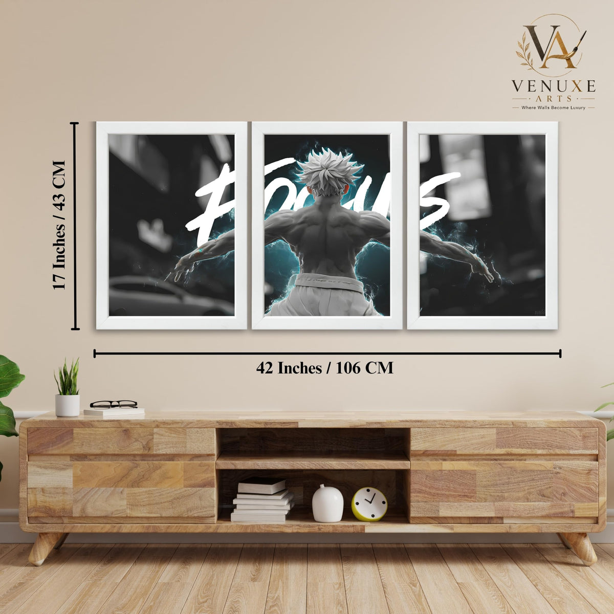 VENUXE ARTS Set Of 3 Anime Characters Wall Framed |Anime Characters Framed Poster for Living Room Bedroom Gaming Room Studio Wall Decor