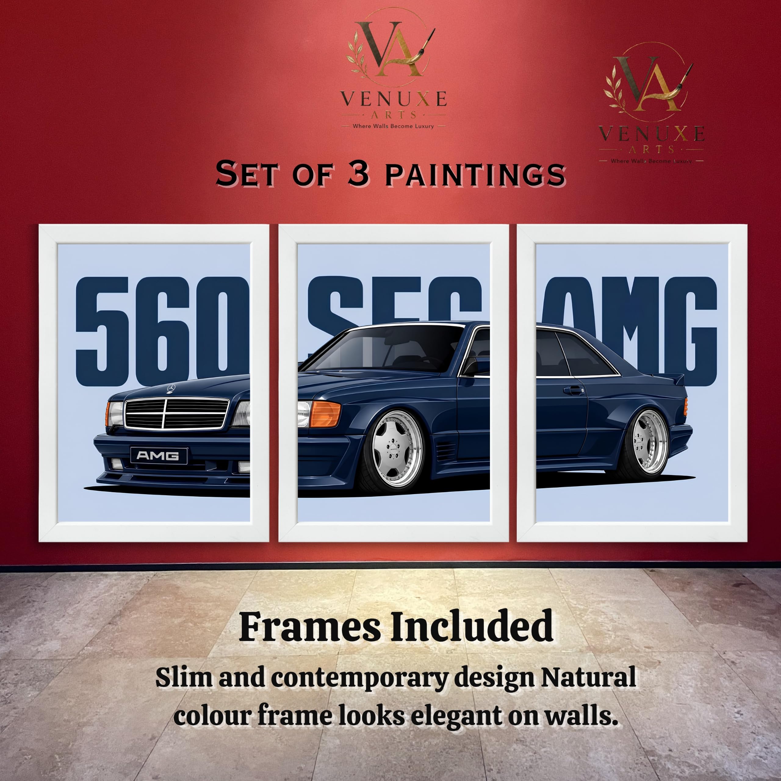 VENUXE ARTS Set Of 3 Big Sports Cars Framed Posters Gift Items for Boys Room Wall Decoration Bedroom Living Room Office Studio Décor | Car Poster Frame for Wall Décor