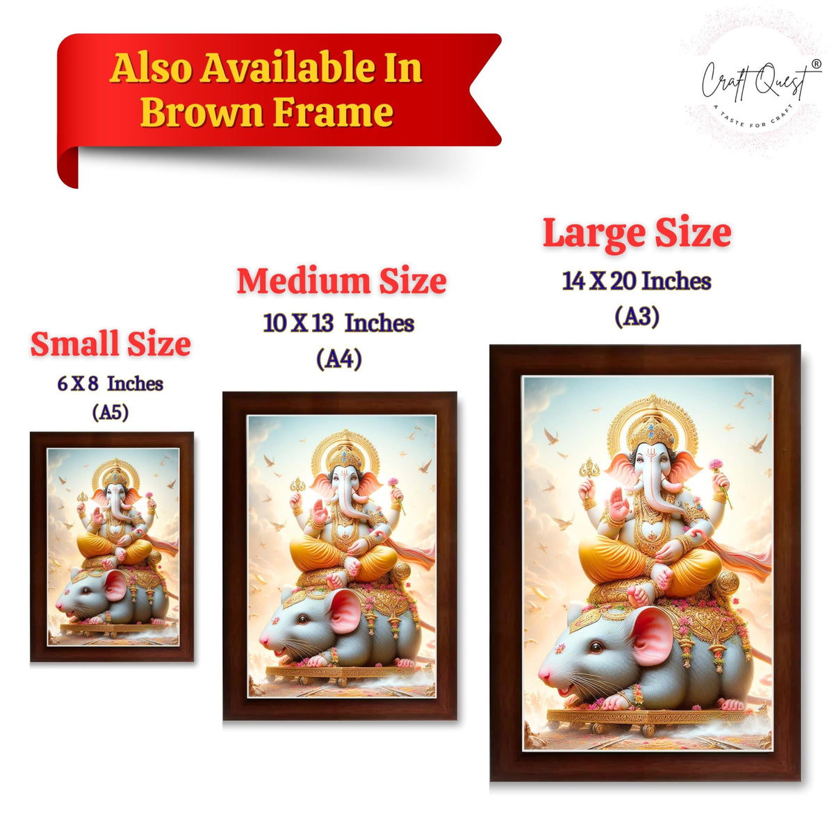 CRAFT QUEST God Ganpati ji Photo Frame Wall Decor Mandir Pooja Poster Religious Painting Divine Hindu Temple Decoration Spiritual Blessings Home Office Gift