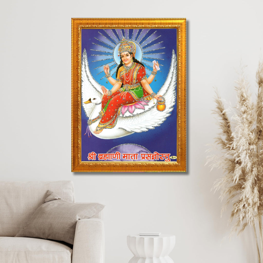 CRAFT QUEST Brahmani Maa Mata Mataji Wall Painting Framed Home Decor wooden framed