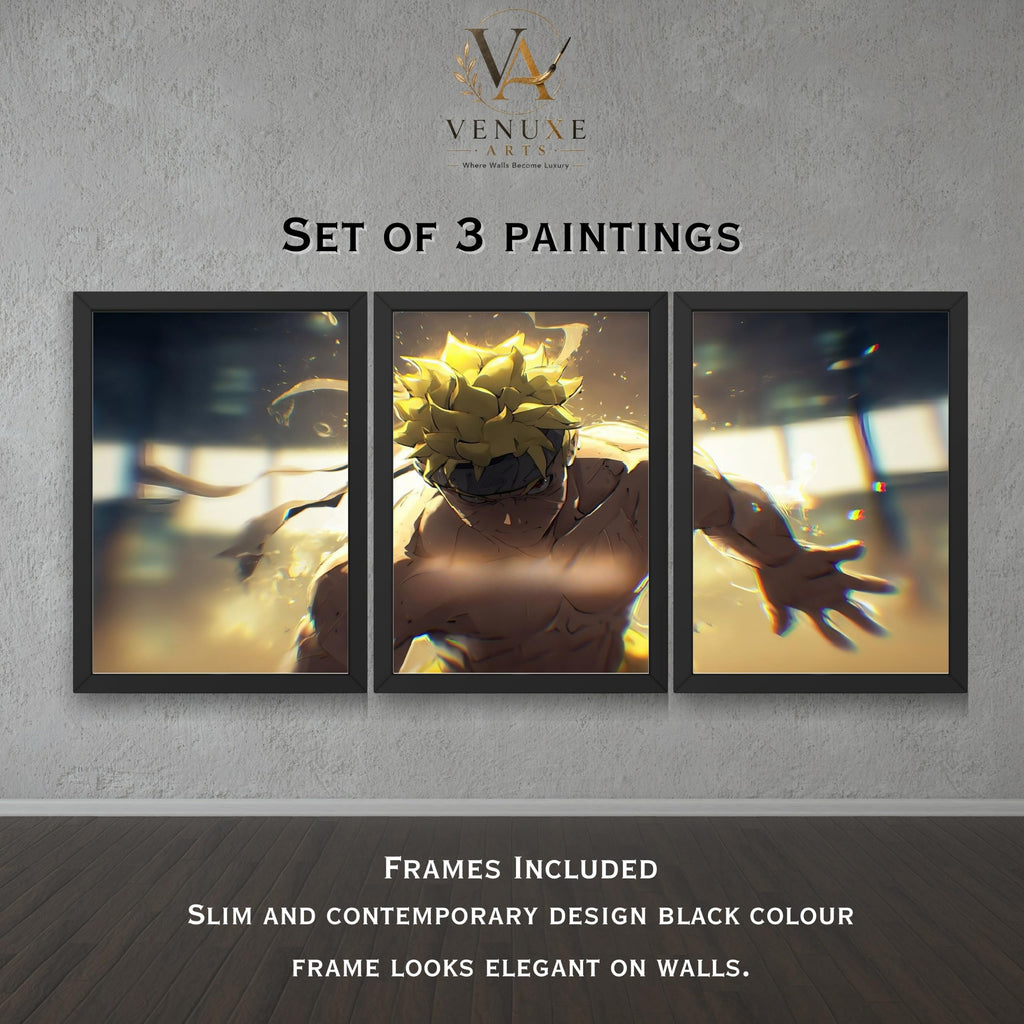 VENUXE ARTS Set Of 3 Anime Characters Wall Framed |Anime Characters Framed Poster for Living Room Bedroom Gaming Room Studio Wall Decor