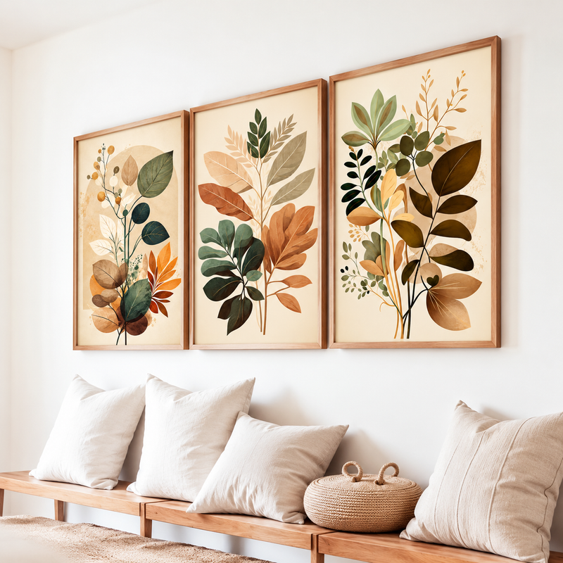 Botanical Wall Art Set of 3 with Wooden Frames | CRAFT QUEST