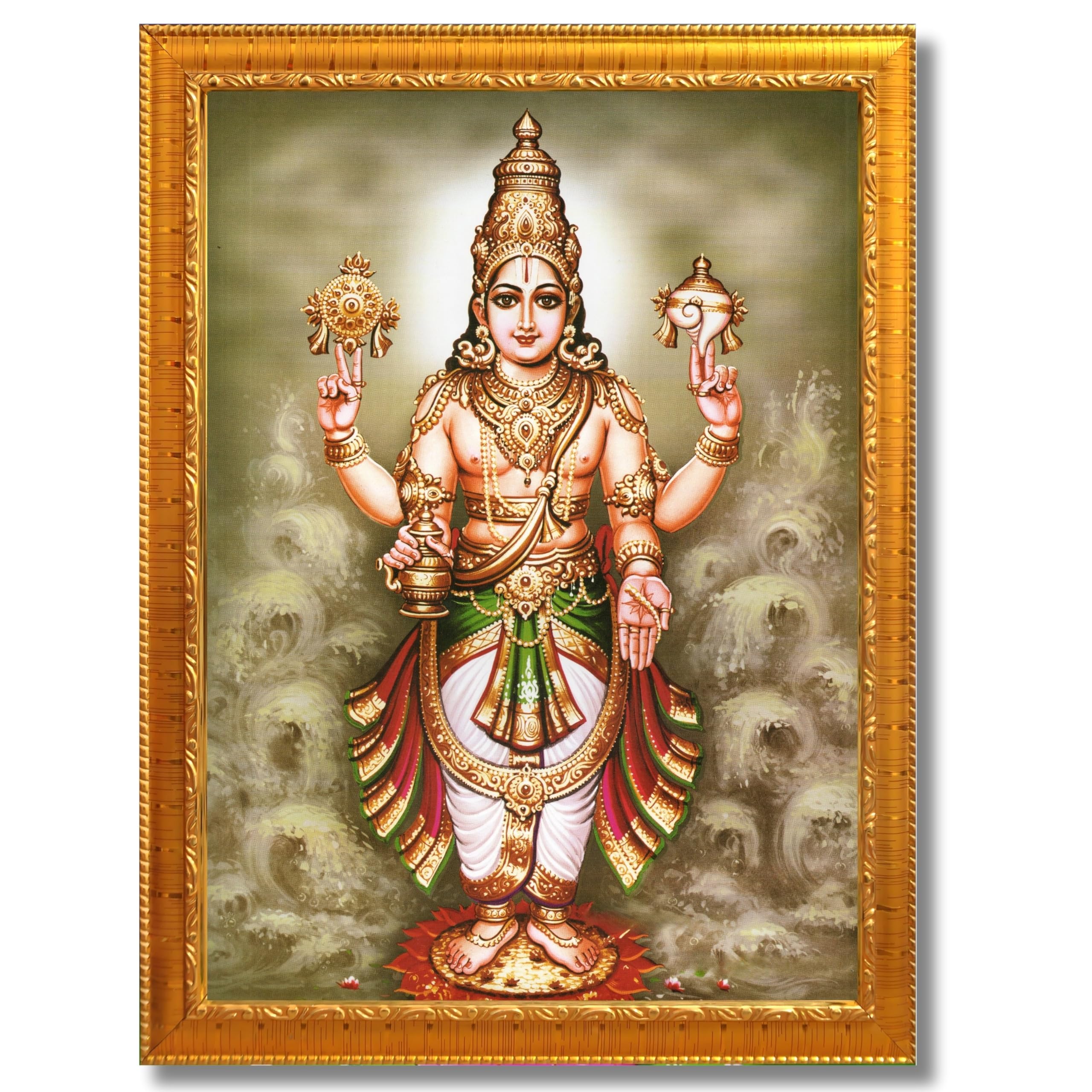 CRAFT QUEST Lord Dhanvantari Dhanwantri Wall Painting Photo Framed For Home, Pooja, Temple, Gift, Wall Décor Item