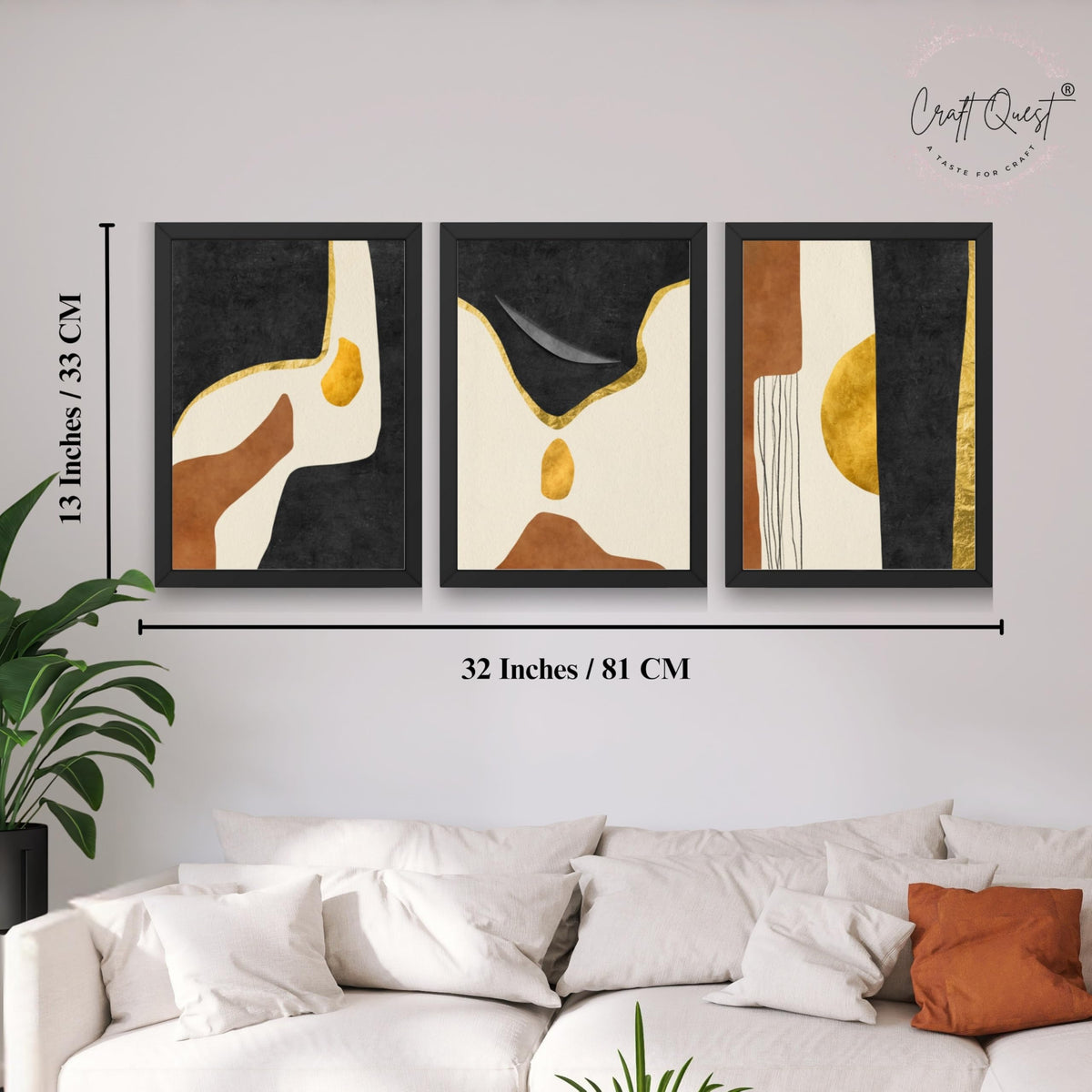 CRAFT QUEST Wall Art Decor Paintings | Set of 3 Abstract Wall Art Frames for Home Decoration | Ideal for Living Room, Bedroom & Office