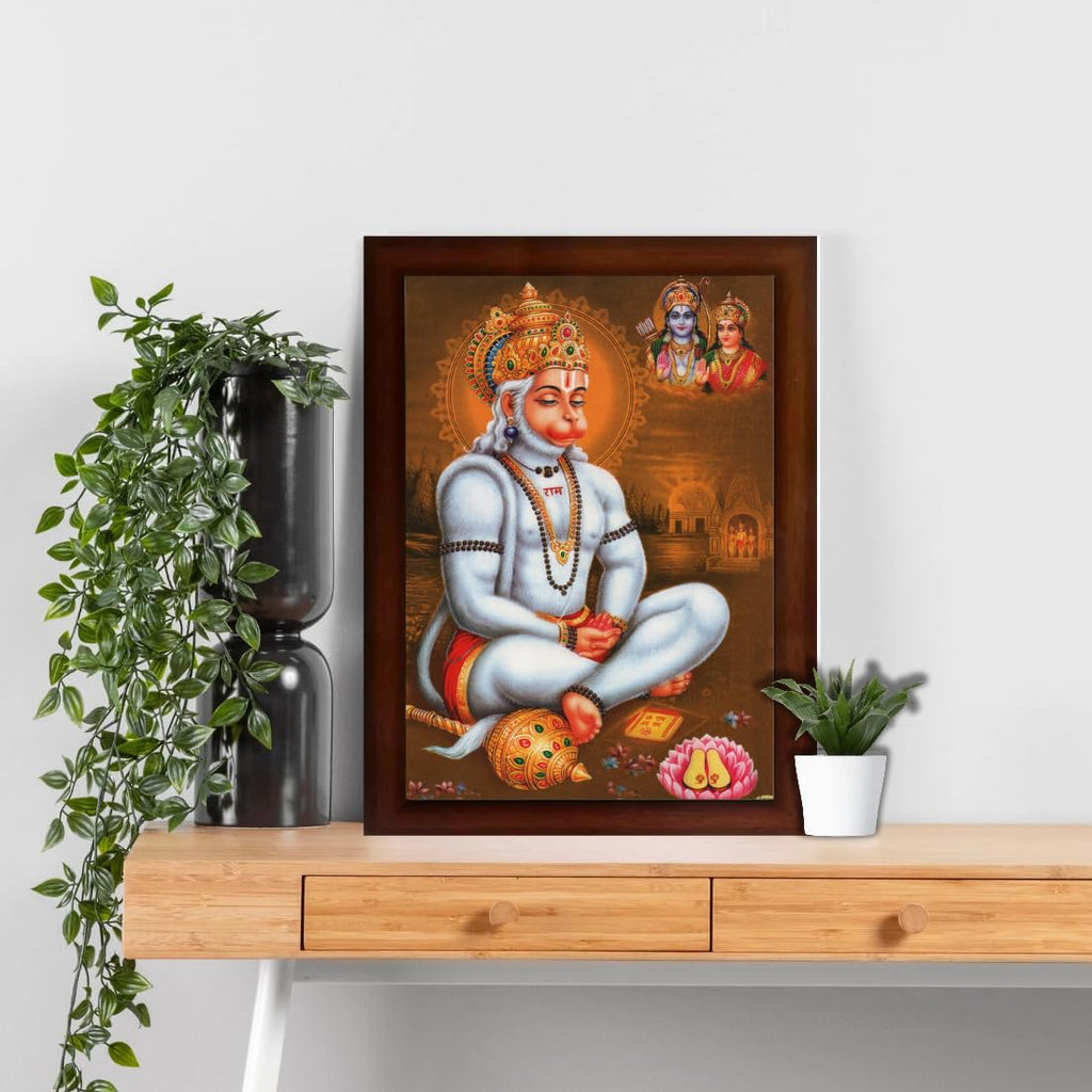 Craft Quest Hanuman Jii Religious Wood Photo Frames for Worship/Pooja(Photoframe,Multicolour, 14 X 10 Inch), Wall Mount, Rectangular