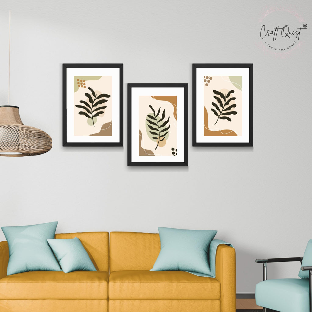 CRAFT QUEST Wall Art Decor Paintings | Set of 3 BOHO Wall Art Frames for Home Decoratio | Ideal for Living Room, Offices & Bedroom