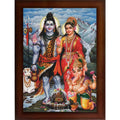 Craft Quest Shiv Parivar (Shiv Shankar, Maa Parvati, Ganesh and Kartikey) Religious Wood Photo Frame Sparkle Coated for Pooja (14 X 10 inch, Multicolour)
