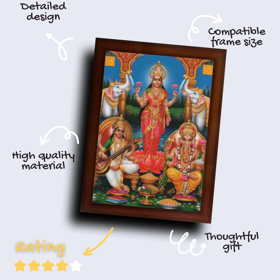 CRAFT QUEST Standing Lakshmi Devi with ganesh ji and saraswati maa Wall Painting Frame for Shop or Business