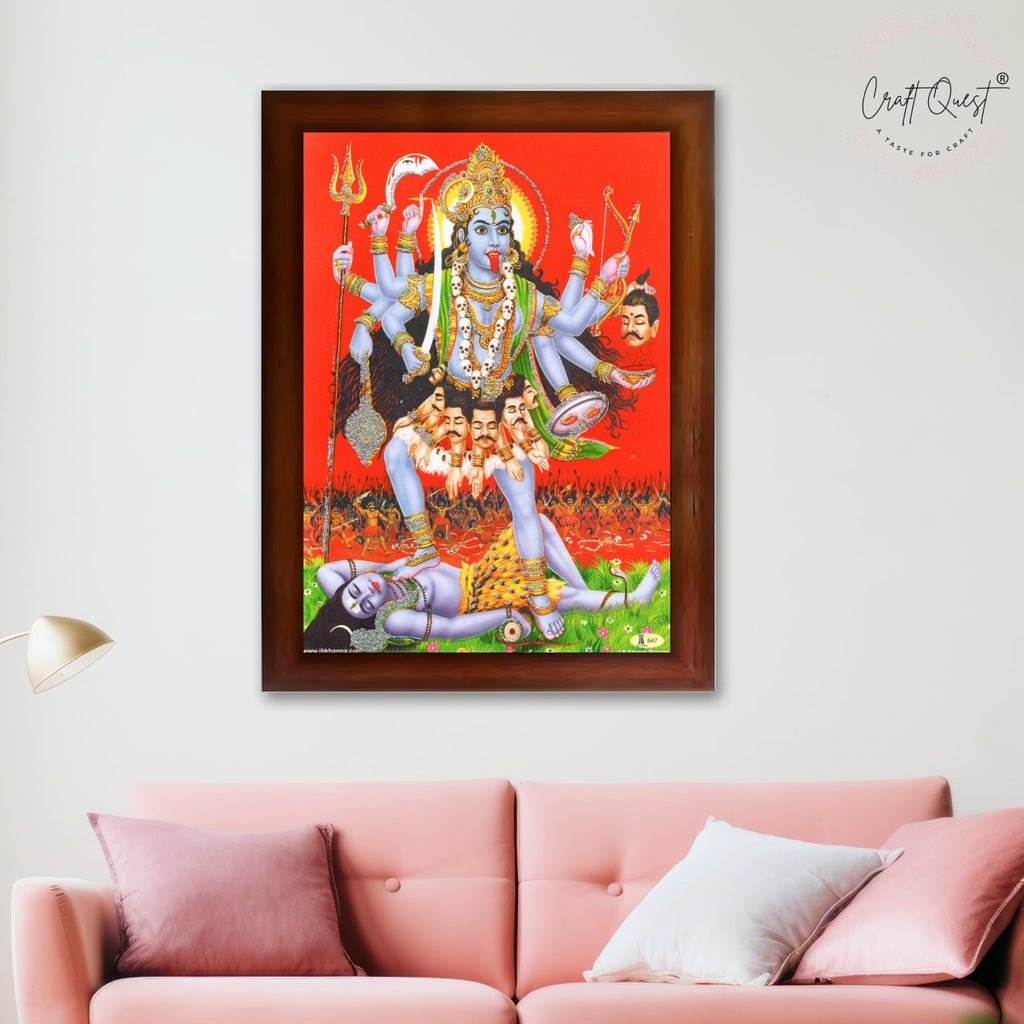CRAFT QUEST Maha Kali Mata Ji Mahakali Shiv Shiva Wall Painting Framed Home Decor