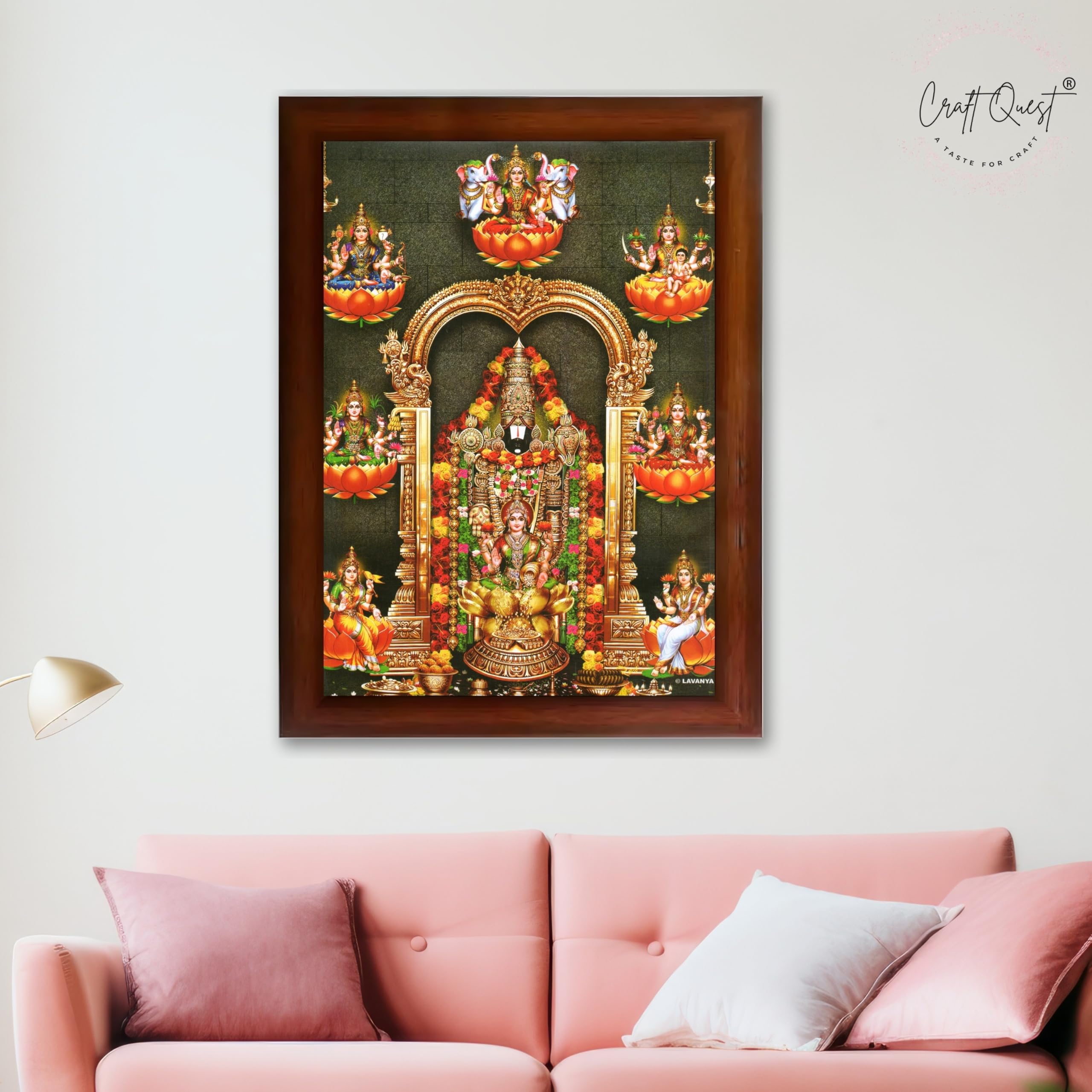 CRAFT QUEST Lord Tirupati Balaji Lord Venkateshwara Swamy Wall Painting Framed, Home, Temple, Pooja, Wall Décor Item