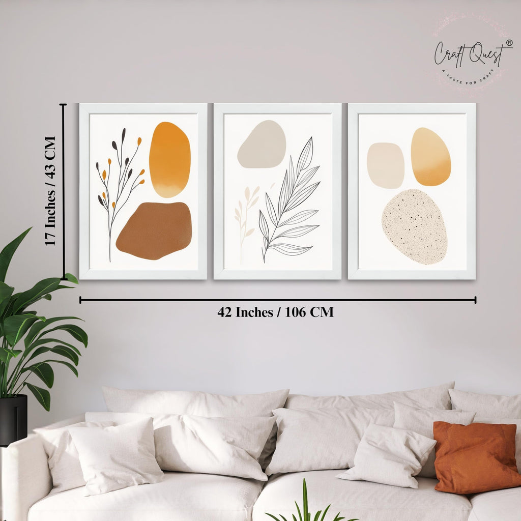 CRAFT QUEST SET OF 3 Organic Abstract Modern Wall Art | Set of 3 Frames for Home Decoration | Ideal for Living Room, Bedroom & Offices