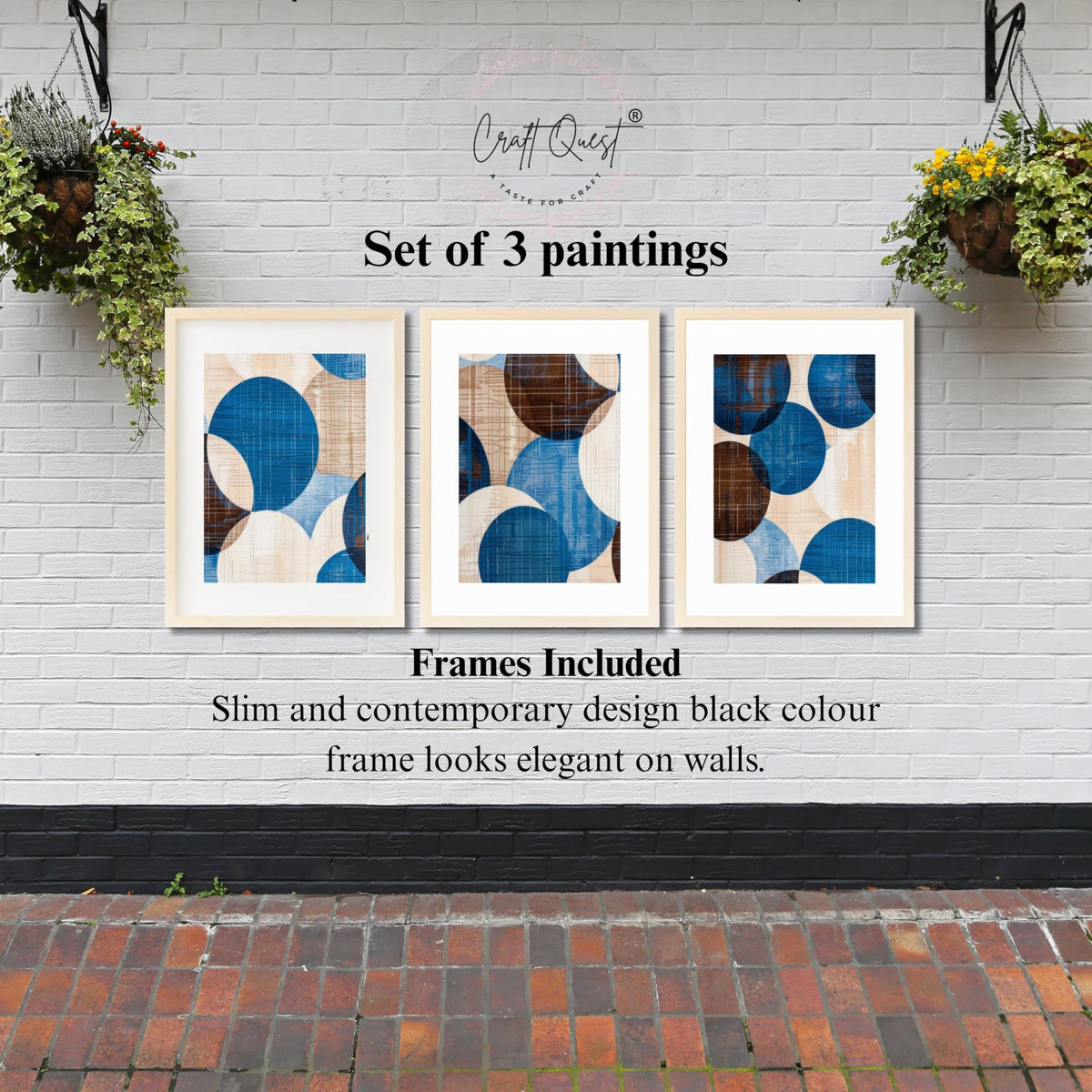CRAFT QUEST Wall Art Decor Paintings | Set of 3 Abstract Wall Art Frames for Home Decoration | Ideal for Living Room, Bedroom & Office