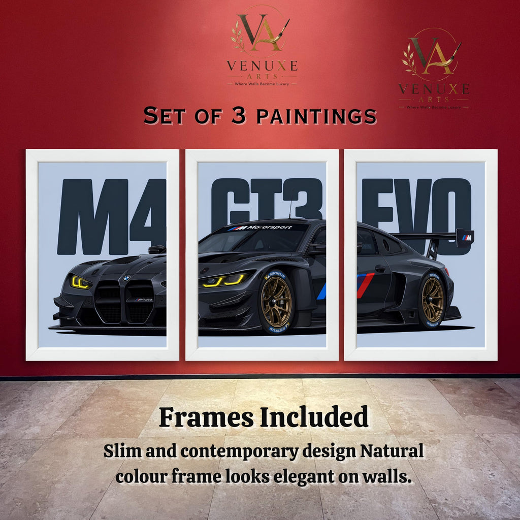 VENUXE ARTS Set Of 3 Big Sports Cars Framed Posters Gift Items for Boys Room Wall Decoration Bedroom Living Room Office Studio Décor | Car Poster Frame for Wall Décor