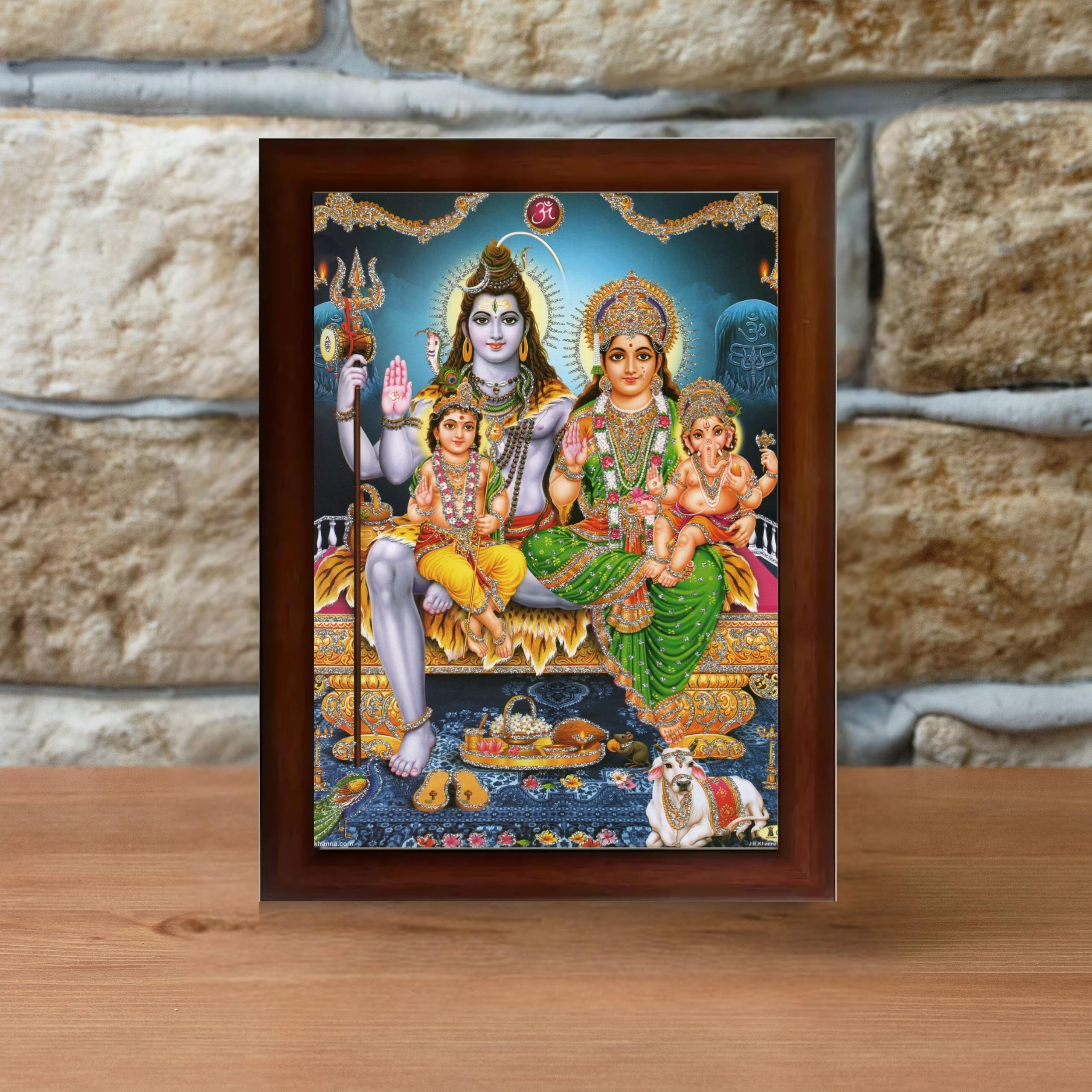 CRAFT QUEST Shiv Parivar Religious Wood Wall Mount Rectangular Photo Frame With Acrylic Glass