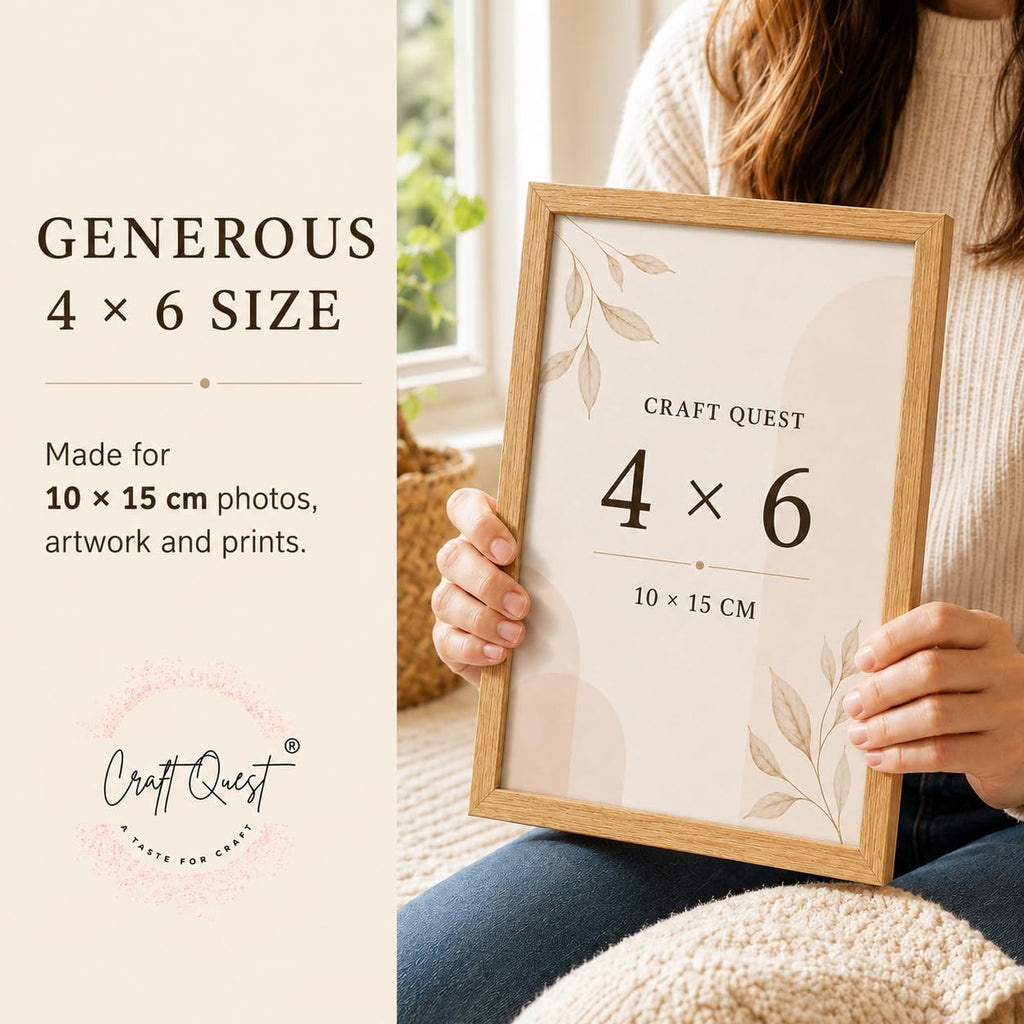 CRAFT QUEST 4X6 Inch Size synthetic Wall Mount Photo frames Single For Home Decoration, Living Room, Office Decoration (Natural, Set of 1)